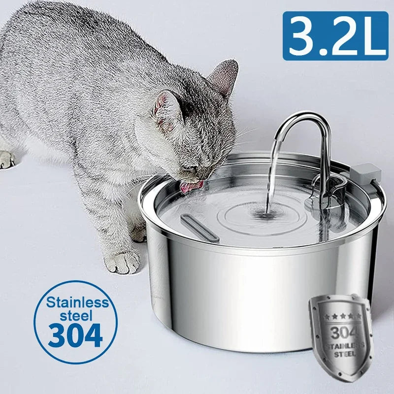 Nouvelle Fontaine d'Eau pour Chat - 3,2L - Distributeur Automatique d'Eau en Acier Inoxydable Ultra Silencieux