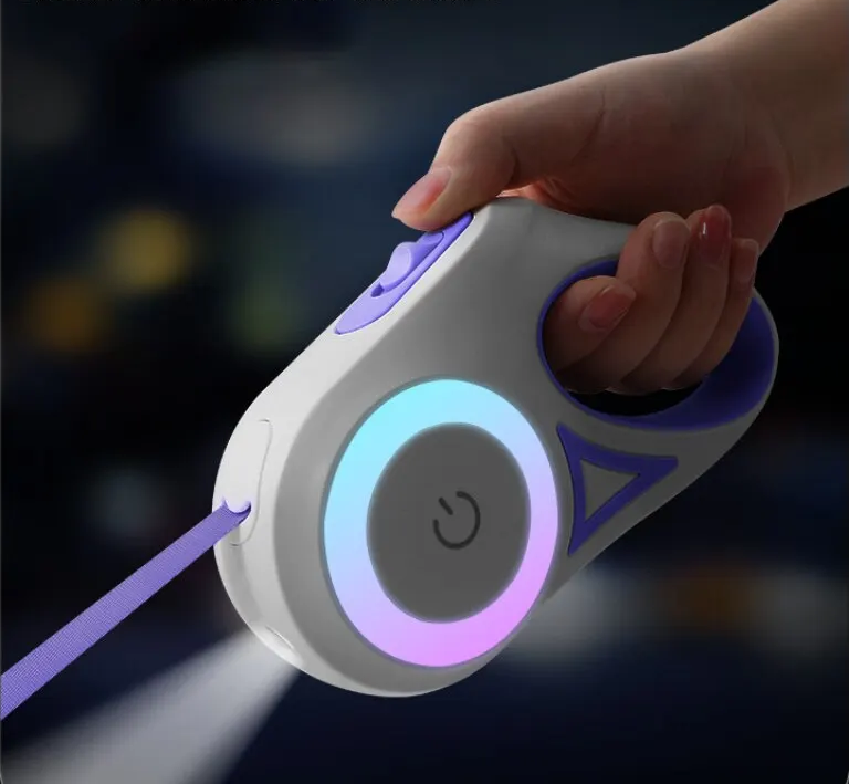 Laisse enrouleur lumineuse avec lampe torche LED 3m/5m